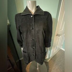 BALLY Vintage 100% Silk Lined Black Suede Blazer with 100% Wool Sleeves